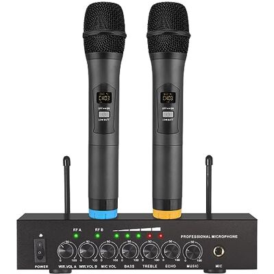 LiNKFOR Draadloze Bluetooth 4.2 draadloze karaoke-microfoon, UHF, professioneel, bluetooth, echo, draagbaar microfoonsysteem met 6,35 mm/RCA audiokabel, voor bruiloft, feest, DJ, kerk LiNKFOR Draadloze Bluetooth 4.2 draadloze karaoke-microfoon, UHF, professioneel, bluetooth, echo, draagbaar microfoonsysteem met 6,35 mm/RCA audiokabel, voor bruiloft, feest, DJ, kerk