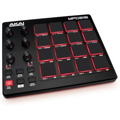 Akai MPD218 MIDI Pad-controller, drumpadmachine met 16 pads, toewijsbare commando's, productiesoftware inbegrepen 16 Pads de Batterie MPC Sensibles à la Vélocité, 6 Boutons Assignables, Note Repeat, pour Beatmakers et Producteurs Akai MPD218 MIDI Pad-controller, drumpadmachine met 16 pads, toewijsbare commando's, productiesoftware inbegrepen 16 Pads de Batterie MPC Sensibles à la Vélocité, 6 Boutons Assignables, Note Repeat, pour Beatmakers et Producteurs