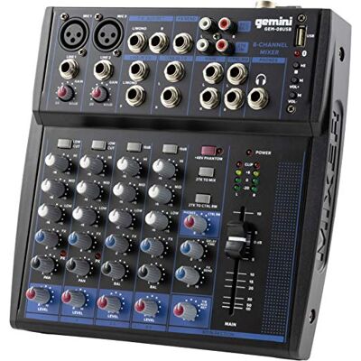 Gemini Sound GEM-08USB – compacte analoge mixer met 8 kanalen, inclusief 2 microfoonkanalen, band 3 EQ, USB-weergave van USB-apparaten en Bluetooth-streaming Gemini Sound GEM-08USB – compacte analoge mixer met 8 kanalen, inclusief 2 microfoonkanalen, band 3 EQ, USB-weergave van USB-apparaten en Bluetooth-streaming