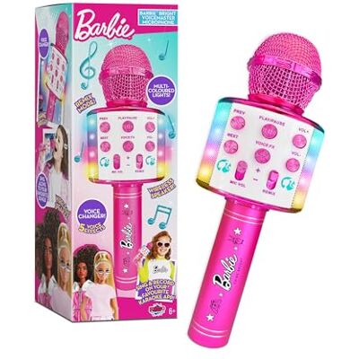 Sinco Creations Barbie Bright Voicemaster draadloze karaoke-microfoon, draadloze luidspreker, meerkleurige verlichting, 5 spraakeffecten, zingen en opnemen Sinco Creations Barbie Bright Voicemaster draadloze karaoke-microfoon, draadloze luidspreker, meerkleurige verlichting, 5 spraakeffecten, zingen en opnemen