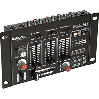 Ibiza DJ21USB-MKII 4-weg/7-kanaals mixer en diverse ingangen USB Zwart Ibiza DJ21USB-MKII 4-weg/7-kanaals mixer en diverse ingangen USB Zwart