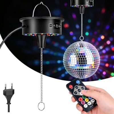GBKDQQ Disco kogelmotor met afstandsbediening, instelbare snelheid van 3 tot 15 rpm, voor spiegelbal van 10 tot 40 cm, 30 RGB-leds, DJ, bruiloftsdecoratie GBKDQQ Disco kogelmotor met afstandsbediening, instelbare snelheid van 3 tot 15 rpm, voor spiegelbal van 10 tot 40 cm, 30 RGB-leds, DJ, bruiloftsdecoratie