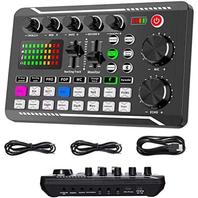 ALLWIN Live geluidskaart- en audio-interface met DJ-mixer-effecten en stemwisselaar, F988 Bluetooth stereo audiomixer, voor live Youtube streaming, pc, opnamestudio en gaming ALLWIN Live geluidskaart- en audio-interface met DJ-mixer-effecten en stemwisselaar, F988 Bluetooth stereo audiomixer, voor live Youtube streaming, pc, opnamestudio en gaming
