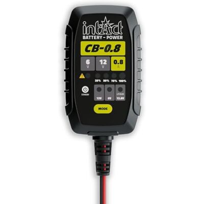 Intact ChargeBox Oplader voor motor- en scooteraccu's, 0,8 A acculader voor 6 V en 12 V loodzuur- en lithiumbatterijen, met houdlaadfunctie en Intact ChargeBox Oplader voor motor- en scooteraccu's, 0,8 A acculader voor 6 V en 12 V loodzuur- en lithiumbatterijen, met houdlaadfunctie en