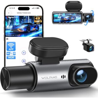 WOLFANG 4K dashcam auto voor achter, 3 kanalen dashcam met 24 uur parkeermodus, wifi & app, G-sensor, WDR, nachtzicht, lusopname WOLFANG 4K dashcam auto voor achter, 3 kanalen dashcam met 24 uur parkeermodus, wifi & app, G-sensor, WDR, nachtzicht, lusopname