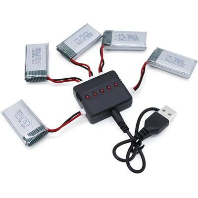 Tosiicop 5 stuks Lipo 3,7 V 400 mAh oplaadbare batterijen met 5-in-1 USB-oplader voor Syma Q11 H99W H31 H6C H98 TR-C385 TR-P51 TR-F22 AT-96 Quadcopter vliegtuigonderdelen (5 stuks 3,7 V 4000 mAh) Tosiicop 5 stuks Lipo 3,7 V 400 mAh oplaadbare batterijen met 5-in-1 USB-oplader voor Syma Q11 H99W H31 H6C H98 TR-C385 TR-P51 TR-F22 AT-96 Quadcopter vliegtuigonderdelen (5 stuks 3,7 V 4000 mAh)