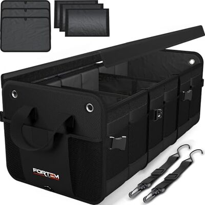 FORTEM Auto Trunk Organizer Heavy Duty Inklapbare Vrachtwagen Opslag voor SUV Vrachtwagen & Auto Bandjes en anti-slip bodem Strips om Schuiven te voorkomen 100% waterdichte bodem Bonus Micro Fiber Towel (Zwart, 3 Compartimenten) FORTEM Auto Trunk Organizer Heavy Duty Inklapbare Vrachtwagen Opslag voor SUV Vrachtwagen & Auto Bandjes en anti-slip bodem Strips om Schuiven te voorkomen 100% waterdichte bodem Bonus Micro Fiber Towel (Zwart, 3 Compartimenten)