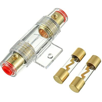 BOJACK 1 x vergulde AGU zekeringhouder en 2 x 80 A vergulde AGU glazen zekeringen voor de veiligheid van de auto-audiovoeding (80 A) BOJACK 1 x vergulde AGU zekeringhouder en 2 x 80 A vergulde AGU glazen zekeringen voor de veiligheid van de auto-audiovoeding (80 A)