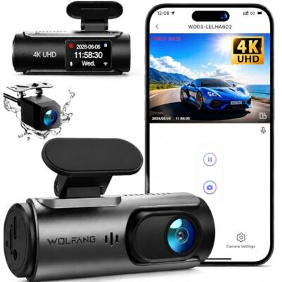 WOLFANG 4 K/2,5 K dashcam auto voor en achter, wifi, autocamera met 32 G SD-kaart, groothoek 170 graden, G-sensor, parkeermodus 24 uur, nachtzicht, opname WOLFANG 4 K/2,5 K dashcam auto voor en achter, wifi, autocamera met 32 G SD-kaart, groothoek 170 graden, G-sensor, parkeermodus 24 uur, nachtzicht, opname