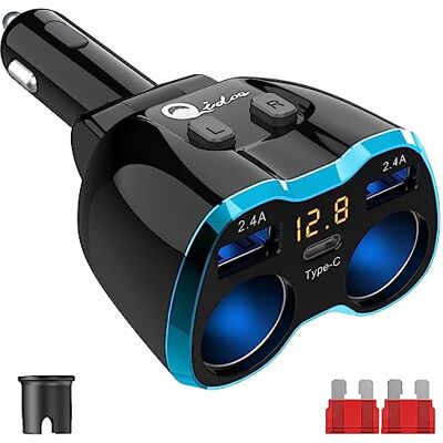 Qidoe Dual QC3.0 USB 5.8A Snellader Autolader:2-Socket USB C Sigarettenaansteker Auto-plader Adapter 12V/24V DC 80W met LED Voltmeter Onafhankelijke Schakelaar voor Mobiele Telefoon Tablet GPS Dashcam Qidoe Dual QC3.0 USB 5.8A Snellader Autolader:2-Socket USB C Sigarettenaansteker Auto-plader Adapter 12V/24V DC 80W met LED Voltmeter Onafhankelijke Schakelaar voor Mobiele Telefoon Tablet GPS Dashcam