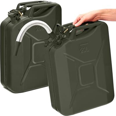 BW ® Metalen jerrycan, 2 x 20 liter, met schenktuit, bronsgroen, RAL 6031-F9, TÜV-getest en VN-goedkeuring, Made in Europe BW ® Metalen jerrycan, 2 x 20 liter, met schenktuit, bronsgroen, RAL 6031-F9, TÜV-getest en VN-goedkeuring, Made in Europe