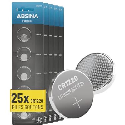 ABSINA CR1220 lithium knoopcel, 3 V, lekvrij, lange levensduur ABSINA CR1220 lithium knoopcel, 3 V, lekvrij, lange levensduur