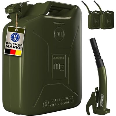 Monzana Set van 3 metalen jerrycans met schenktuit, 20 liter, staal, 36 x 17 x 46 cm, VN-goedkeuring voor werkplaats, olijfgroen Monzana Set van 3 metalen jerrycans met schenktuit, 20 liter, staal, 36 x 17 x 46 cm, VN-goedkeuring voor werkplaats, olijfgroen