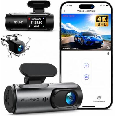 WOLFANG 4 K/2,5 K dashcam auto voor en achter, wifi, autocamera met 32 G SD-kaart, groothoek 170 graden, G-sensor, parkeermodus 24 uur, nachtzicht, opname WOLFANG 4 K/2,5 K dashcam auto voor en achter, wifi, autocamera met 32 G SD-kaart, groothoek 170 graden, G-sensor, parkeermodus 24 uur, nachtzicht, opname