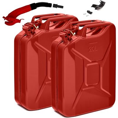 BW ® Metalen jerrycan voor brandstof, 2 x 20 liter, met schenktuit, rood, RAL 3000, TÜV-getest en VN-goedkeuring, Made in Europe BW ® Metalen jerrycan voor brandstof, 2 x 20 liter, met schenktuit, rood, RAL 3000, TÜV-getest en VN-goedkeuring, Made in Europe