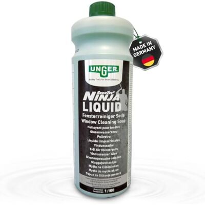 Unger NINJA glasreiniger, concentraat, 1 liter, schuimtijd Professionele raamreiniger, 1:100, pH 5,1, streepvrij, voor ramen en spiegels, Made in Germany Unger NINJA glasreiniger, concentraat, 1 liter, schuimtijd Professionele raamreiniger, 1:100, pH 5,1, streepvrij, voor ramen en spiegels, Made in Germany