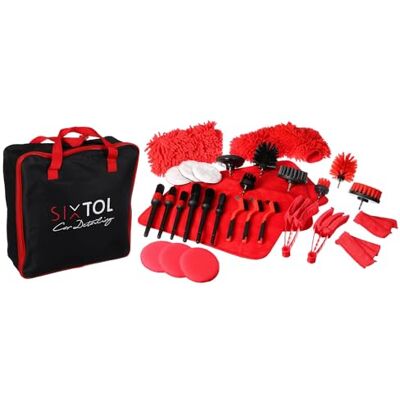 SIXTOL CAR Detailing 33 Multifunctionele gereedschapsset voor het reinigen en wassen van de auto, 33-delig, professionele autoverzorging, voor binnen en buiten, autogipset, doeken van SIXTOL CAR Detailing 33 Multifunctionele gereedschapsset voor het reinigen en wassen van de auto, 33-delig, professionele autoverzorging, voor binnen en buiten, autogipset, doeken van