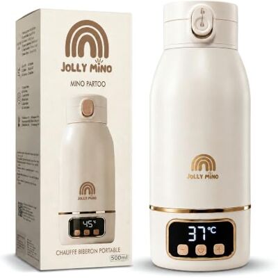 JOLLY MINO Flessenwarmer voor mobiele telefoon, draadloos, 500 ml, roestvrij staal 316, moedermelk en water, reis/auto/nacht, inclusief siliconen borstel JOLLY MINO Flessenwarmer voor mobiele telefoon, draadloos, 500 ml, roestvrij staal 316, moedermelk en water, reis/auto/nacht, inclusief siliconen borstel