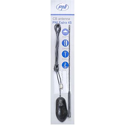 PNI Antenne CB extra 45 SWR 1.0 incl. magnetische houder, 45 cm hoog, 4 m RG174-kabel PNI Antenne CB extra 45 SWR 1.0 incl. magnetische houder, 45 cm hoog, 4 m RG174-kabel