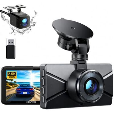 WOLFANG 2,5 K Dashcam auto voor en achter, 1440P + 1080P FHD autocamera, IPS 3 inch autocamera groothoek 170° + 140°, G-sensor, WDR, 24 uur parkeermodus, loop-opname WOLFANG 2,5 K Dashcam auto voor en achter, 1440P + 1080P FHD autocamera, IPS 3 inch autocamera groothoek 170° + 140°, G-sensor, WDR, 24 uur parkeermodus, loop-opname
