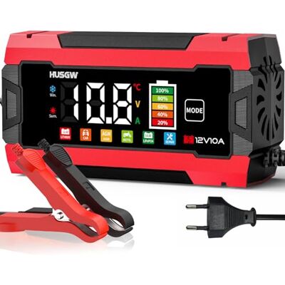 Husgw LiFePO4 Autooplader, 12 V, 10 A, motorfiets, 6 modi, automatische reparatie, LCD-display, AGM/gel/nat/SLA Husgw LiFePO4 Autooplader, 12 V, 10 A, motorfiets, 6 modi, automatische reparatie, LCD-display, AGM/gel/nat/SLA