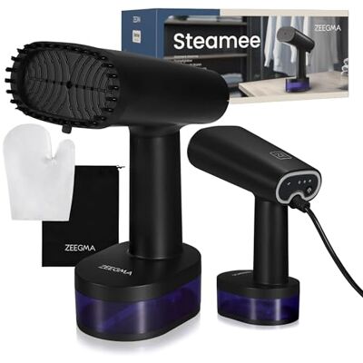 Zeegma Steamee 2-in-1 Handstomer en Strijkijzer 1640W Kledingstomer Keramische Zool, 370 ml Afneembaar Waterreservoir, 25 g/min Stoomoutput, Inclusief Borstel, Handschoen en Reistas Zeegma Steamee 2-in-1 Handstomer en Strijkijzer 1640W Kledingstomer Keramische Zool, 370 ml Afneembaar Waterreservoir, 25 g/min Stoomoutput, Inclusief Borstel, Handschoen en Reistas