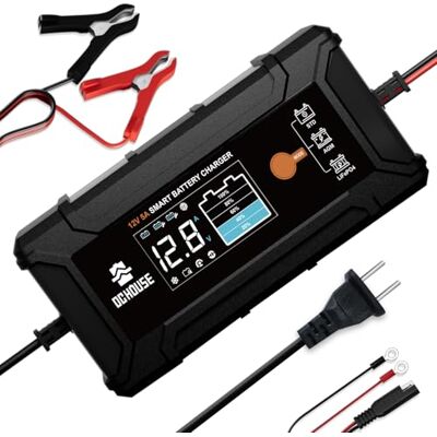 DC HOUSE DCHOUSE 12 V 5 A auto-acculader met lcd-display voor AGM-loodzuurbatterijen, LiFePO4, vrachtwagen, motorfiets, grasmaaier, boot, marine DC HOUSE DCHOUSE 12 V 5 A auto-acculader met lcd-display voor AGM-loodzuurbatterijen, LiFePO4, vrachtwagen, motorfiets, grasmaaier, boot, marine