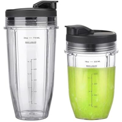 AUMUA 18oz/ 24oz reservebeker compatibel met Ninja Mixer BN750EU BN495EU BN800EU TB301EU TB401EU CB100EU CB350EU, met 2 opvouwbare deksels, reserveonderdelen voor mixer AUMUA 18oz/ 24oz reservebeker compatibel met Ninja Mixer BN750EU BN495EU BN800EU TB301EU TB401EU CB100EU CB350EU, met 2 opvouwbare deksels, reserveonderdelen voor mixer