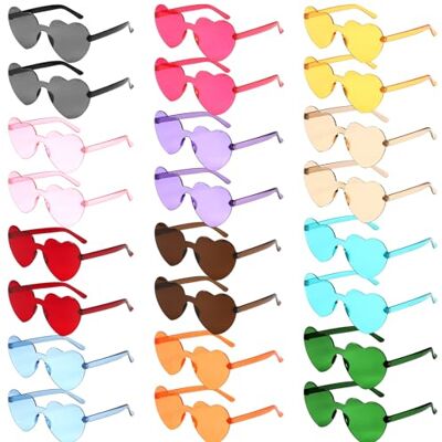 GOMETY 24 paar hartvormige zonnebril zonder rand, transparant, hartvorm, zonnebril, voor carnaval, strandfeest, Kerstmis, 12 kleuren GOMETY 24 paar hartvormige zonnebril zonder rand, transparant, hartvorm, zonnebril, voor carnaval, strandfeest, Kerstmis, 12 kleuren