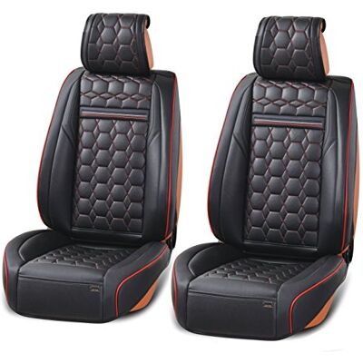 Autobits 2 stuks elegante zwarte autostoelhoezen met rode naden, waterdicht en comfortabel PU-leer 1 + 1 voorstoelhoes Autobits 2 stuks elegante zwarte autostoelhoezen met rode naden, waterdicht en comfortabel PU-leer 1 + 1 voorstoelhoes