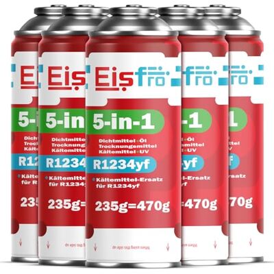 Eisfro 5-in-1 R1234yf koelmiddel voor auto-airconditioning + slang en YF-adapter snel gebruik beschermt de compressor, 5x5w1-R1234YF-EI-XL Eisfro 5-in-1 R1234yf koelmiddel voor auto-airconditioning + slang en YF-adapter snel gebruik beschermt de compressor, 5x5w1-R1234YF-EI-XL
