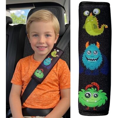 HECKBO 1 x autogordelbeschermer voor kinderen met monstermotief – bekleding van de veiligheidsgordel voor kinderen en baby's HECKBO 1 x autogordelbeschermer voor kinderen met monstermotief – bekleding van de veiligheidsgordel voor kinderen en baby's