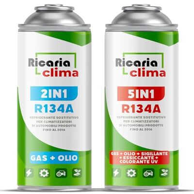 Ricaria Clima 5-in-1 navulverpakking voor airconditioning auto R134a + R134a XL met olie, lekstop, uv-tracker en droogmiddel beschermt de compressor (235 g) Ricaria Clima 5-in-1 navulverpakking voor airconditioning auto R134a + R134a XL met olie, lekstop, uv-tracker en droogmiddel beschermt de compressor (235 g)