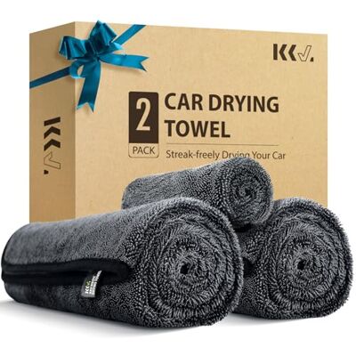 KKV Set van 2 microvezelhanddoeken voor auto's (88,9 x 61 cm) extra breed en ultra-absorberend voor auto's en vrachtwagens, zonder sporen, krassen of watervlekken KKV Set van 2 microvezelhanddoeken voor auto's (88,9 x 61 cm) extra breed en ultra-absorberend voor auto's en vrachtwagens, zonder sporen, krassen of watervlekken