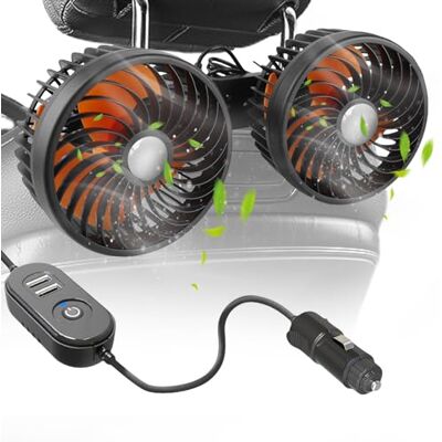 Vegena 12 V USB autoventilator voor hoofdsteunen, verstelbare clip-ventilator, met sigarettenaanstekeraansluiting voor voertuig, camper Vegena 12 V USB autoventilator voor hoofdsteunen, verstelbare clip-ventilator, met sigarettenaanstekeraansluiting voor voertuig, camper
