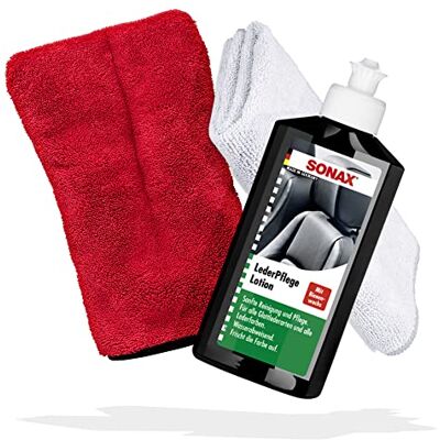 detailmate Sonax Autoleerverzorgingsset Leerverzorgingslotion 250 ml + microvezeldoek 40 x 40 cm + reinigingshandschoen leerreiniger en -onderhoud detailmate Sonax Autoleerverzorgingsset Leerverzorgingslotion 250 ml + microvezeldoek 40 x 40 cm + reinigingshandschoen leerreiniger en -onderhoud