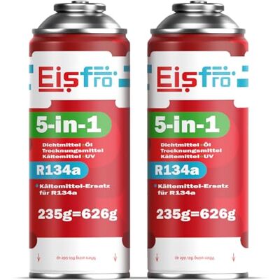 Eisfro 5-in-1 vervangingskoelmiddel R134a XL voor auto-airconditioning met olie, 2 x 5w1-R134a-EI-XL Eisfro 5-in-1 vervangingskoelmiddel R134a XL voor auto-airconditioning met olie, 2 x 5w1-R134a-EI-XL