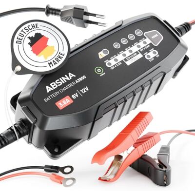 ABSINA Autoacculader 3,8 A voor loodbatterijen 6 V en 12 V tot 120 Ah & Lithium 12,8 V – AGM-oplader 12 V voor auto, motorfiets – batterijhouder – oplader voor autoaccu ABSINA Autoacculader 3,8 A voor loodbatterijen 6 V en 12 V tot 120 Ah & Lithium 12,8 V – AGM-oplader 12 V voor auto, motorfiets – batterijhouder – oplader voor autoaccu