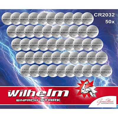 Wilhelm 50 stuks CR2032 lithium knoopcellen, 3 V, CR 2032, industrieel product Wilhelm 50 stuks CR2032 lithium knoopcellen, 3 V, CR 2032, industrieel product
