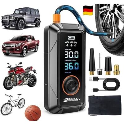 DSMAN Draadloze bandenpomp met digitaal lcd, draagbare luchtcompressor voor auto, fiets en sportballen, snel opblazen, led-noodlicht, USB-uitgang, oplaadbaar DSMAN Draadloze bandenpomp met digitaal lcd, draagbare luchtcompressor voor auto, fiets en sportballen, snel opblazen, led-noodlicht, USB-uitgang, oplaadbaar