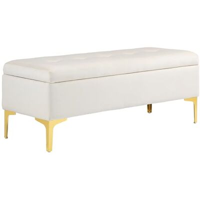 HOMCOM Opbergbank, gevoerd, fluweel, beige, 120 x 44 x 44,5 cm HOMCOM Opbergbank, gevoerd, fluweel, beige, 120 x 44 x 44,5 cm