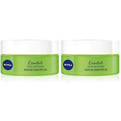 NIVEA Soin de Jour Skin Defense FPS20 + Hydratation intense 48H, crème hydratante visage avec Thé vert & Acide Hyaluronique, soin femme pour tous types de peaux, 50 ml NIVEA Soin de Jour Skin Defense FPS20 + Hydratation intense 48H, crème hydratante visage avec Thé vert & Acide Hyaluronique, soin femme pour tous types de peaux, 50 ml