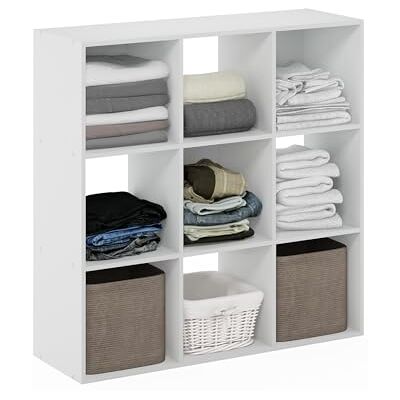 Furinno Pelli Multifunctioneel kubusvormig opbergrek voor kleding en kasten, 9 dobbelstenen, wit Furinno Pelli Multifunctioneel kubusvormig opbergrek voor kleding en kasten, 9 dobbelstenen, wit