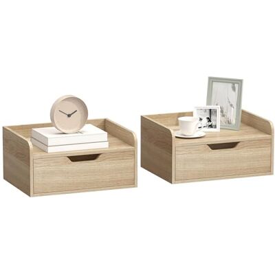 HOMCOM Set van 2 nachtkastjes, wandmontage, 40 x 30 x 19,5 cm, naturel HOMCOM Set van 2 nachtkastjes, wandmontage, 40 x 30 x 19,5 cm, naturel