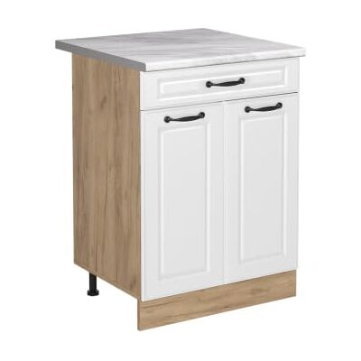 Vicco Meuble bas de cuisine "R-Line", Blanc campagne/Chêne doré 60 cm Façade en MDF · Plan de travail incl. · Pieds réglables en hauteur · 1 Tablette · Librement combinable Vicco Meuble bas de cuisine "R-Line", Blanc campagne/Chêne doré 60 cm Façade en MDF · Plan de travail incl. · Pieds réglables en hauteur · 1 Tablette · Librement combinable