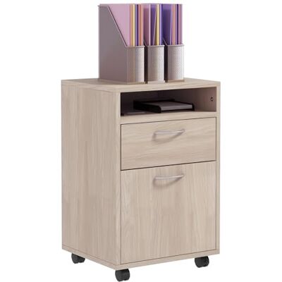 HOMCOM Bureaubox, bureau, op wieltjes, eiken HOMCOM Bureaubox, bureau, op wieltjes, eiken