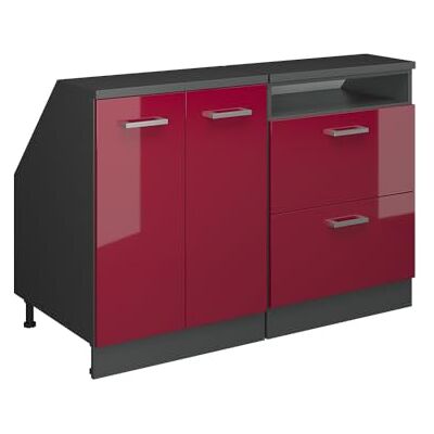 Vicco Onderkast "R-Line", glanzend rood, 120 cm, 2 dozen 60 cm diep, geschikt voor schuine muren en variabele keukeninstallatie Vicco Onderkast "R-Line", glanzend rood, 120 cm, 2 dozen 60 cm diep, geschikt voor schuine muren en variabele keukeninstallatie