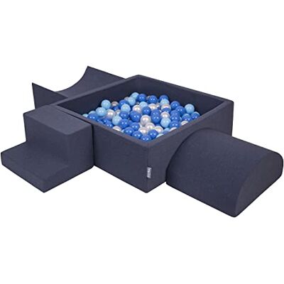 KiddyMoon Speelplaats van schuim met vierkante ballenbak (200 ballen) voor kinderen, donkerblauw: babyblauw, blauw/Parelmoer KiddyMoon Speelplaats van schuim met vierkante ballenbak (200 ballen) voor kinderen, donkerblauw: babyblauw, blauw/Parelmoer