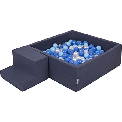 KiddyMoon Foam Speeltuin Met Vierkant Ballenbad (200 ballen), Donkerblauw:Babyblauw/Blauw/Parelmoer KiddyMoon Foam Speeltuin Met Vierkant Ballenbad (200 ballen), Donkerblauw:Babyblauw/Blauw/Parelmoer