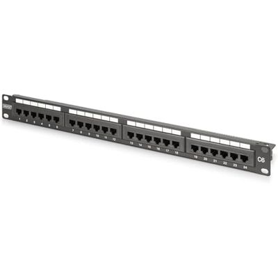 Digitus Patchpaneel 19 inch CAT 6 LSA-patchpaneel 24 RJ45-poorten niet afgeschermd 1U rackmontage zwart Digitus Patchpaneel 19 inch CAT 6 LSA-patchpaneel 24 RJ45-poorten niet afgeschermd 1U rackmontage zwart